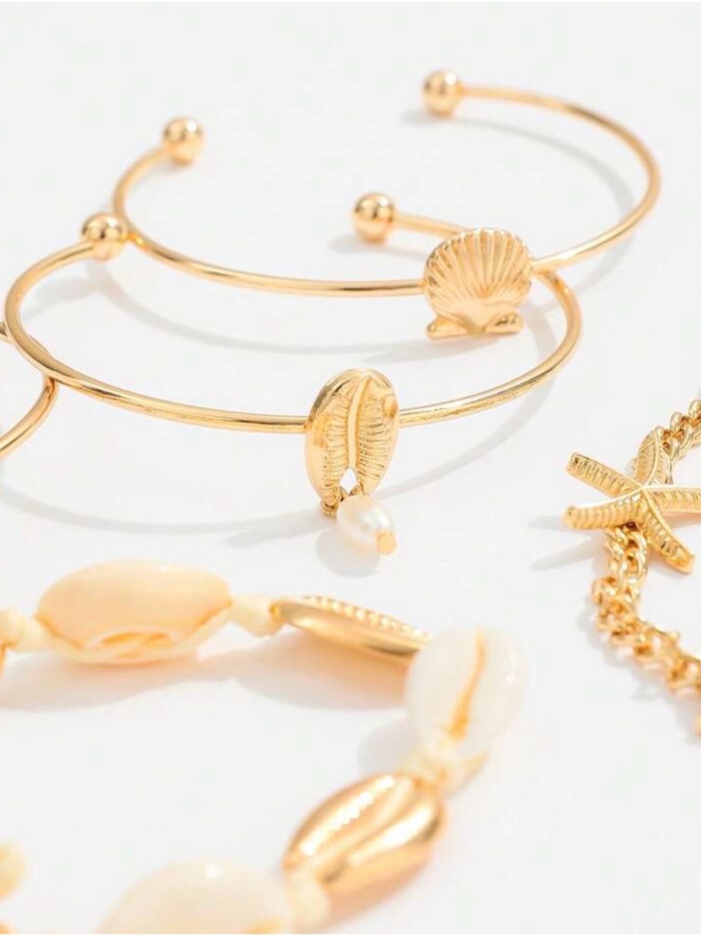 Gold Shell & Cowrie Beach Bangle Set - Women Jewelry - Picture 2 of 3